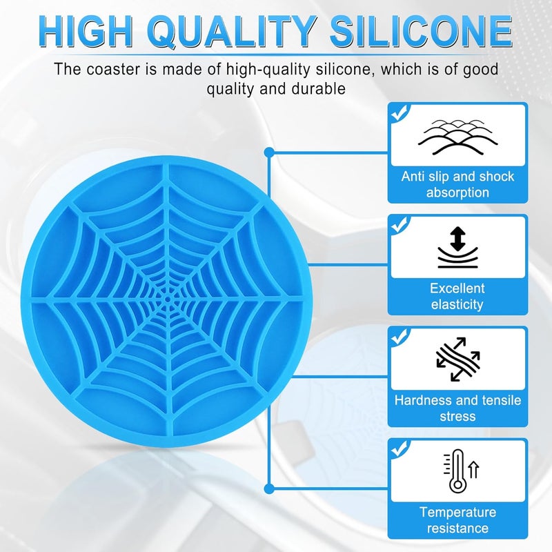 alpmosn 4PCS Spider Web Car Cup Holders, Halloween Non-Slip Silicone Insert Coasters, Automotive Cupholder Goth Accessories for Men & Women (Blue) - Image 3